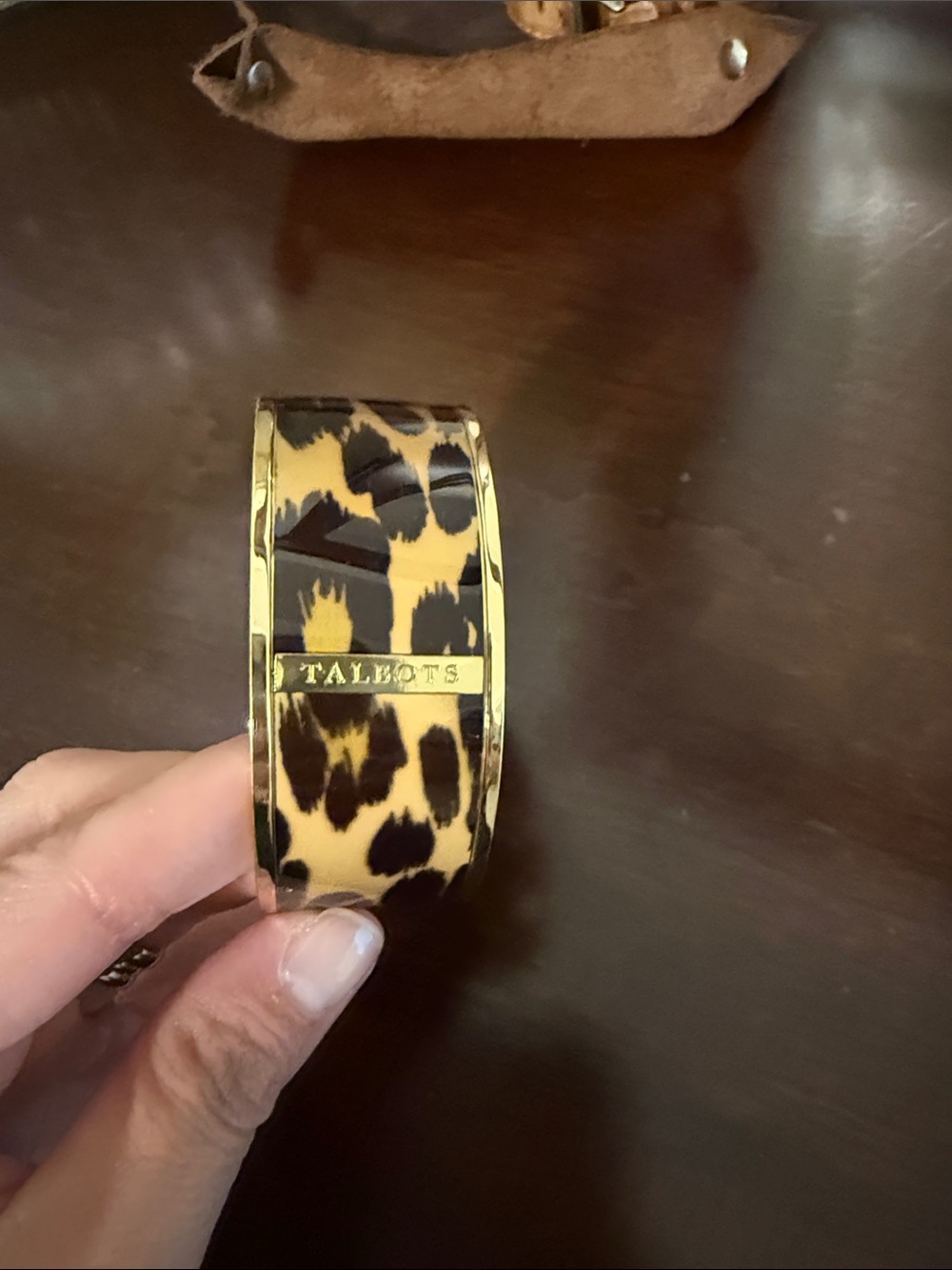Talbots Leopard-Print Bangle Bracelet in Brown and Gold